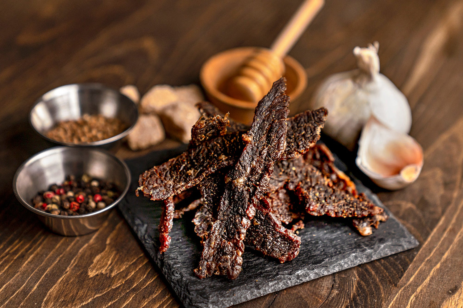 THREE PEPPER CRUSTED JERKY (1/4 lb.) - Graze jerky